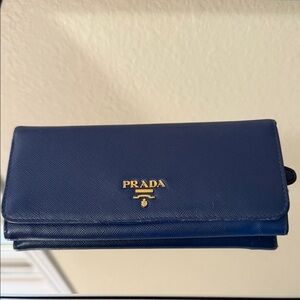 Prada Navy Leather Wallet with Gold Logo